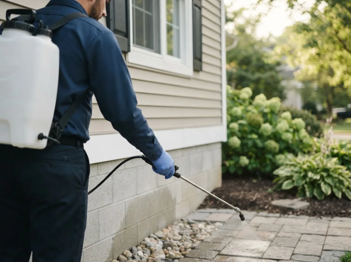 Pest control technician inspecting a home in Shawneetown, IL
